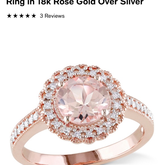 Macy's Round Cut Morganite Rose Gold Over Silver with Sparkling Diamonds - Picture 12 of 16
